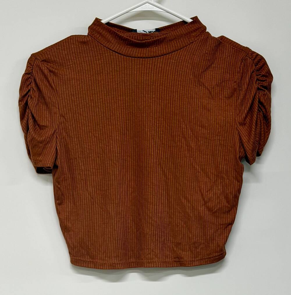 Fashion Nova Rust Crop Top Puff Sleeve High Neck Top Size M
